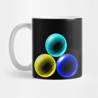 Triangle with Light Blue, Blue and Yellow Glass Balls Mug